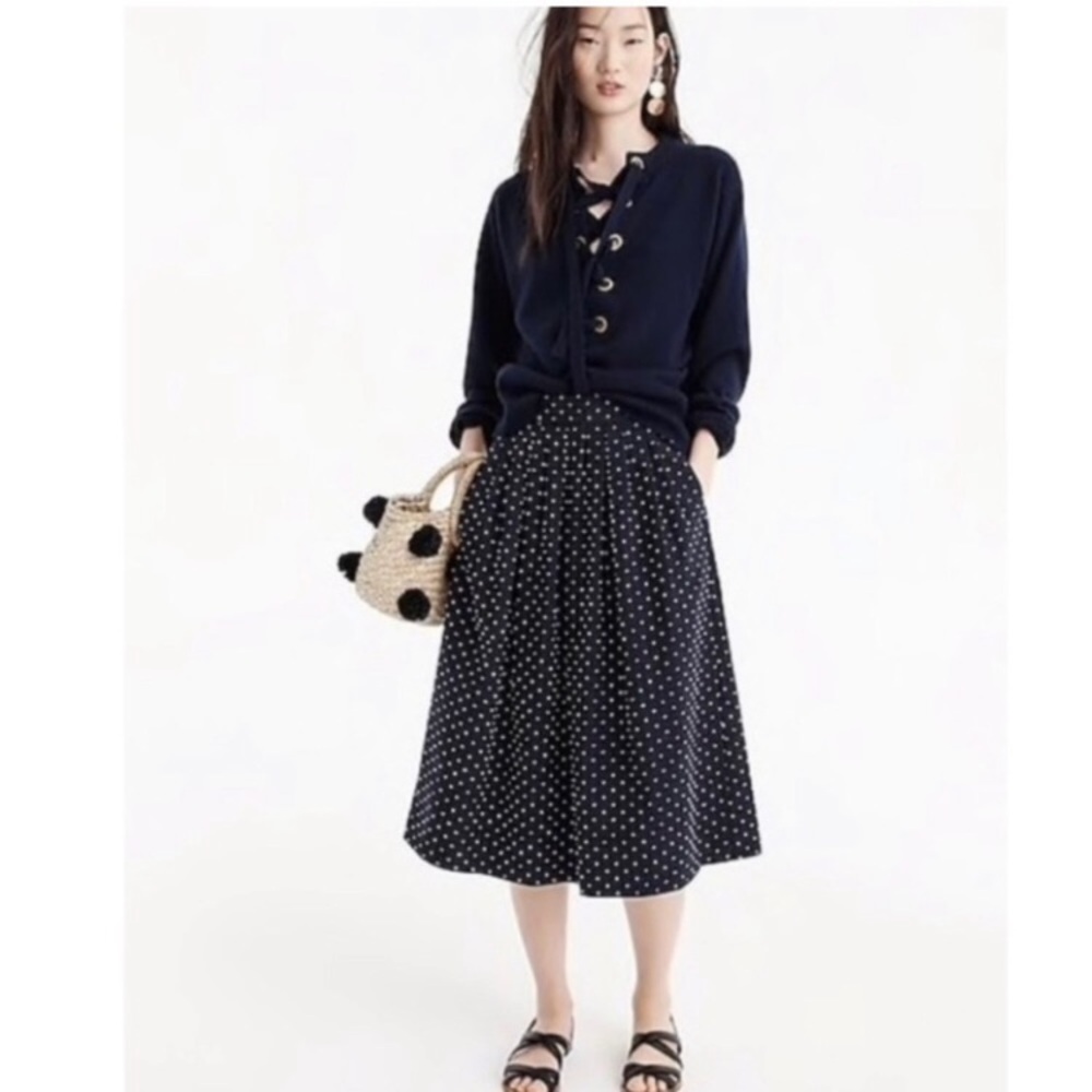 J. Crew Navy Vintage Clip-Dot Midi Skirt